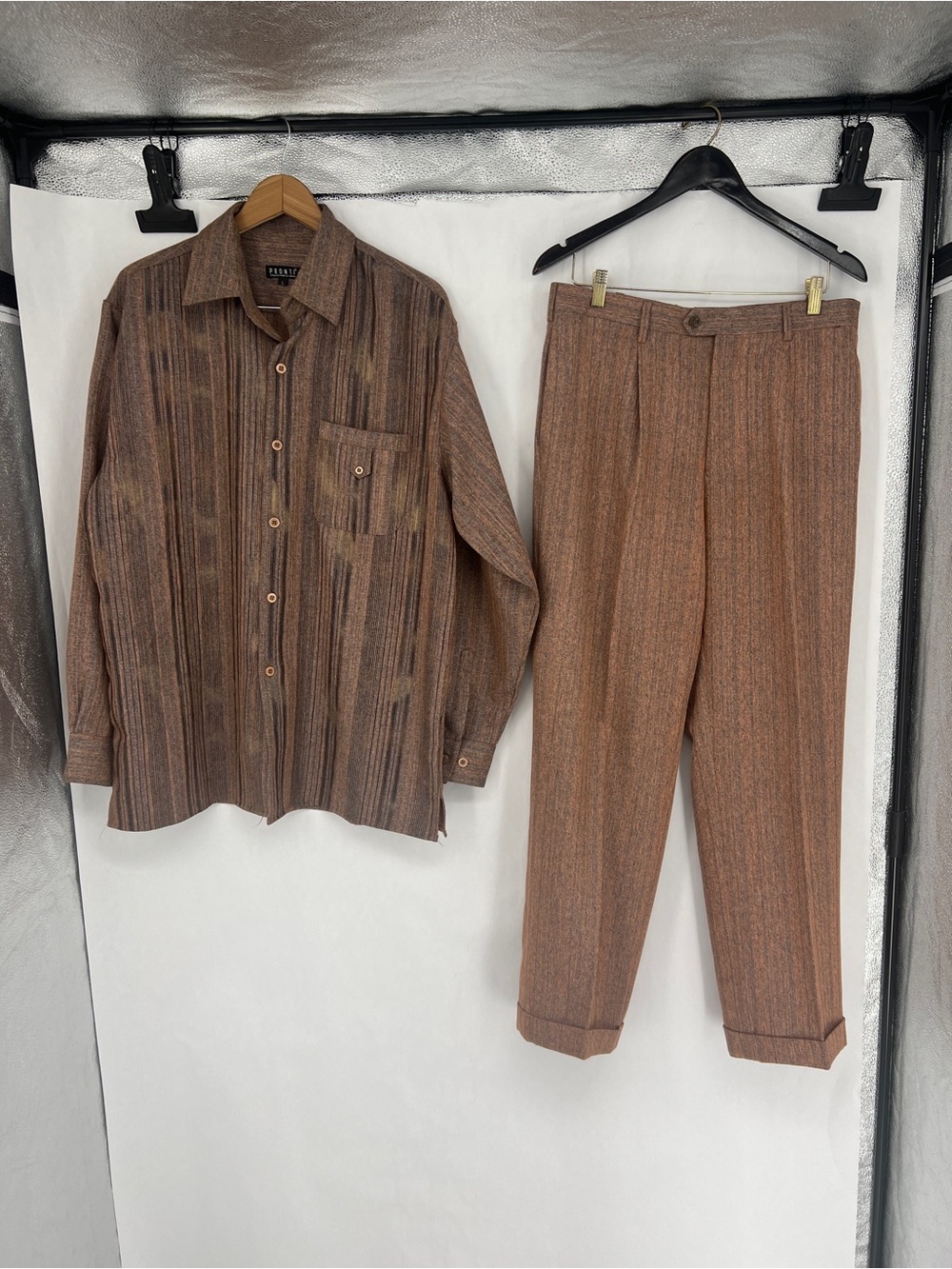 Pronti by Phita Shirt and Trouser Set Tailored Brown copper Dress Pants 34”x32”